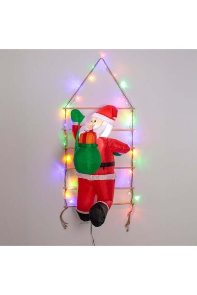 SHOPIENS Scara Decorativa Craciun Lemn Mos Craciun Gonflabil 34 LED Multicolo...