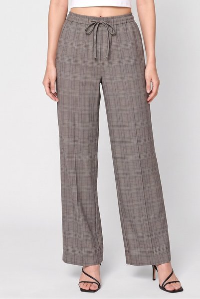 Threadbare Women Regular Fit Checkered Wide Leg Pants, Multicolor
