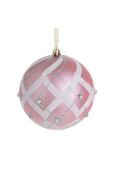 ANTBRO Ornament Brad de Crăciun Glob Roz Mat cu Glitter și Strass Ø8cm, ANTBRO®