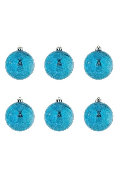 SHOPIENS Set Globuri Craciun Turcoaz Model Crapaturi Glitter Argintiu 8cm 6 B...