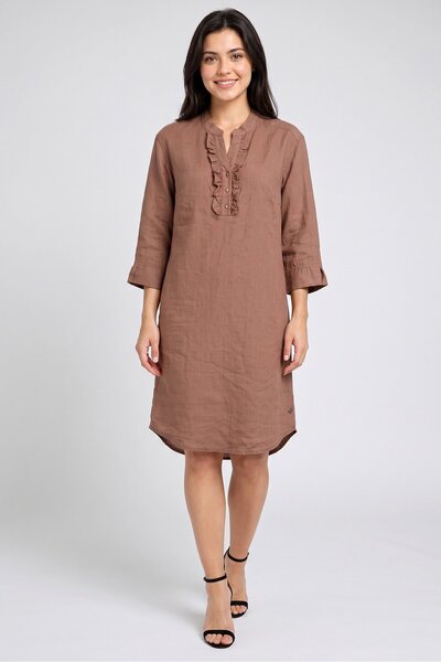 CLAIRE Women Chambray Midi Dress, Brown