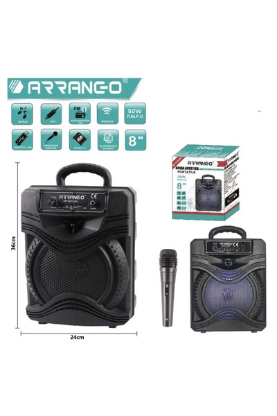 OEM Φορητό ηχείο 8’’ με Bluetooth, FM, USB και μικρόφωνο για Karaoke - μαύρο ...