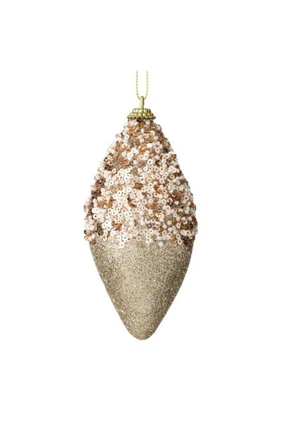 SHOPIENS Ornament Brad Craciun Glob Conic Spuma Bej Paiete Margele Glitter 13...
