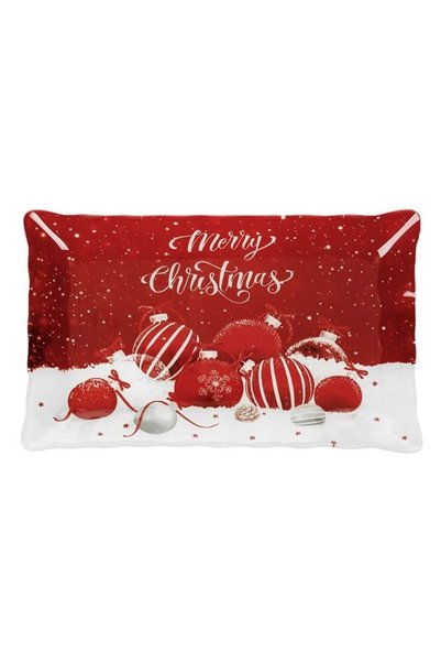 SHOPIENS Platou Craciun Sticla Dreptunghiular Globuri Rosii Merry Christmas 4...