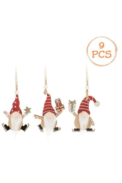 SHOPIENS Set Ornamente Brad Craciun Figurine Gnome Lemn Schiuri Barba Blana C...