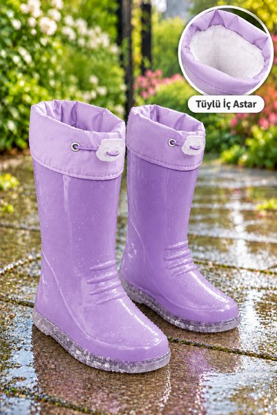 Behtah Kundura Girls' and Boys' Printed Plush Lined Waterproof Rain Boots