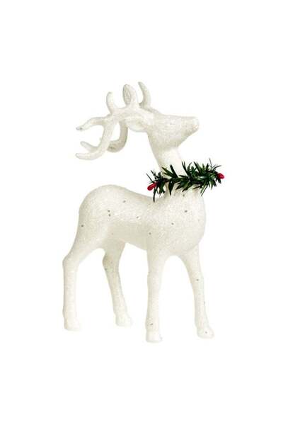 SHOPIENS Figurina Decorativa Craciun Ren Glitter Alb Holografic Coronita Verd...