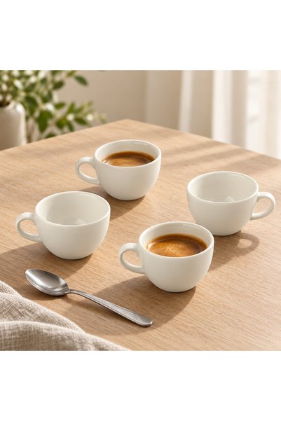 İD FİNE Set of 4 Alzar Porcelain Cups, Off-White, 80 ml