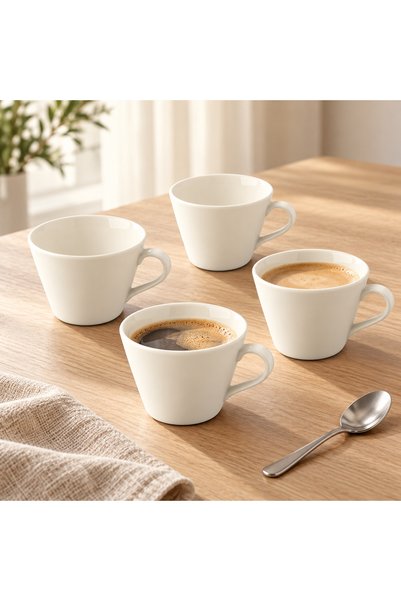İD FİNE Set of 4 Cups Bevel Porcelain Off White 200 ml