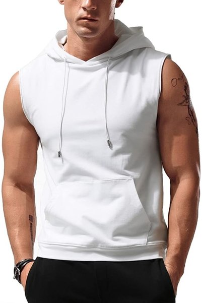 GENERAL Amussiar Men's Workout Hooded Tank Tops Sleeveless Gym Training Hoodi...