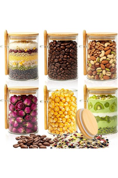 urevo Glass Jars, Made of Glass, Set of 6 Pieces, 550ml Capacity with Bamboo ...