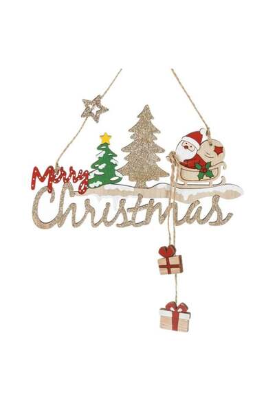 SHOPIENS Decoratiune Suspendabila Lemn Craciun Merry Christmas Mos Craciun Sa...