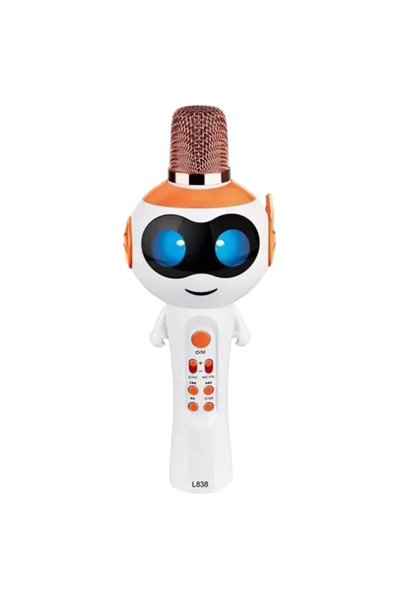 Andowl Παιδικό ασύρματο μικρόφωνο Karaoke ρομπότ Q-MC838 λευκό/Πορτοκαλί