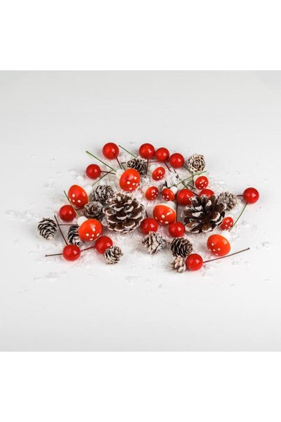 SHOPIENS Set Decorativ Conuri Pomusoare Rosii Ciuperci Zapada 5-10cm Tava Lum...