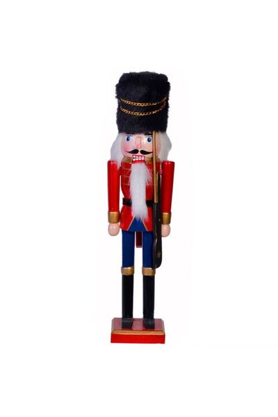 SHOPIENS Soldat Lemn Decorativ Craciun Uniforma Rosie Albastra Caciula Blana ...