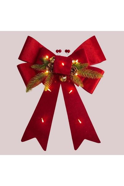OEM Decorative Christmas Bow Red Velvet with Light 33x43cm