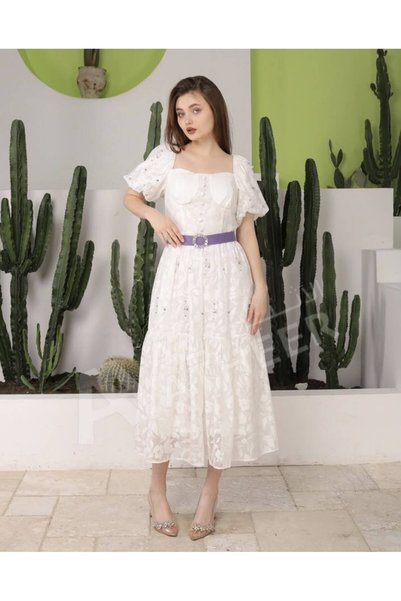 ALATHEER FASHION فستان ميد شيفون مشجر بفصوص