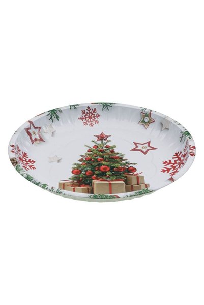 SHOPIENS Farfurie Decorativa Craciun Metalica Alba Margine Valuroasa Brad Cad...