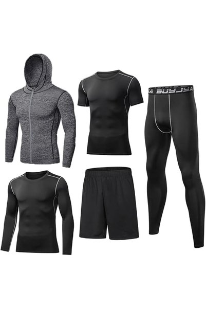 GENERAL BUYJYA 5Pcs Men's Compression Pants Shirt Top Long Sleeve Jacket Athl...