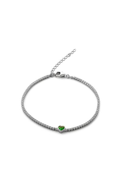 Sonis Silver Brățară din argint 925 rodiat, cu pandantiv inimă verde cu zirco...