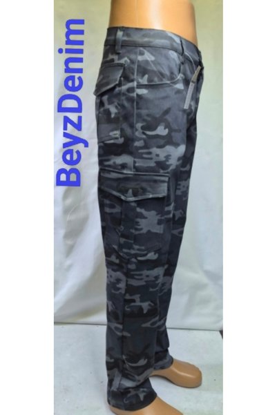 BeyzDenim Grey Black Power Lycra Camouflage Cargo Pants Oversized Plus Size T...
