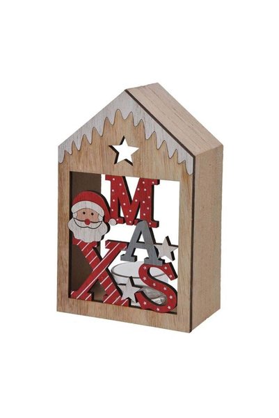 SHOPIENS Suport Lumanare Craciun Casuta Lemn Mos Craciun XMAS 18cm Decor Masa...