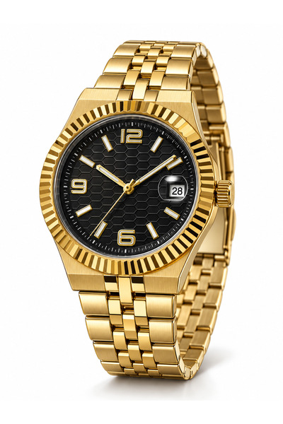 Romingo Men's Wristwatch Gold Color Stainless Steel Case and Band Black Honey...