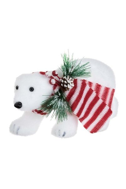 SHOPIENS Figurina Decorativa Craciun Urs Polar Spuma Alba Fular Dungi Rosii V...