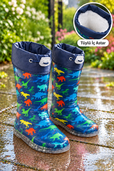 Behtah Kundura Girls' and Boys' Printed Plush Lined Waterproof Rain Boots