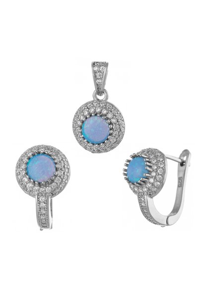 Sonis Silver Set din argint 925 rodiat (cercei + pandantiv) cu opal de labora...