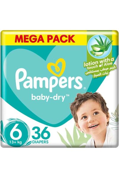 Pampers Baby Wipes حفاضات بامبرز تيب، مقاس 6، 13+ كجم، عبوة ميجا، 36 حفاضة