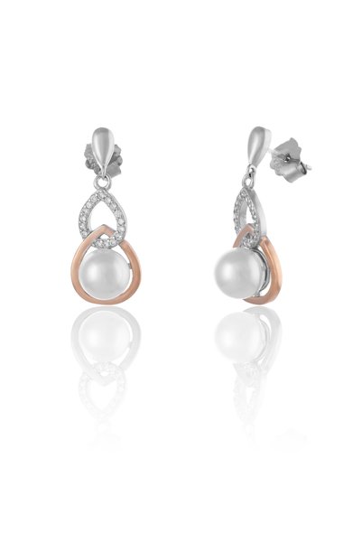 Sonis Silver Cercei din argint 925 placat cu aur roz de 14K cu perlă de labor...