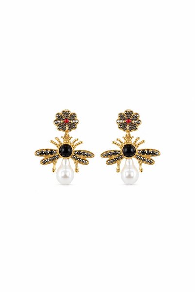 Charmist Elowen Pearl and Stone Dragonfly Steel Earrings
