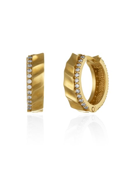 Sonis Silver Cercei tip Creole din aur 585 / 14K cu cubic zirconia, transparentă