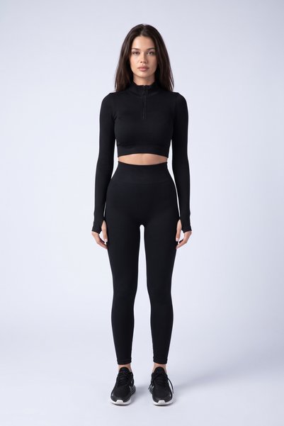 XJIM Seamless High Waist Tummy Control Leggings and Zipper Crop Top Women's Fitness Set