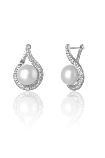 Sonis Silver Cercei din argint 925 rodiat cu perlă de laborator și cubic zirc...