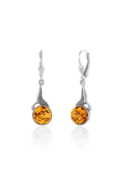 Sonis Silver Cercei din argint 925 vintage cu chihlimbar , maro cognac - 4 cm...