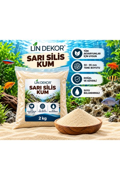 Lin Dekor 2 Kg Akvaryum Kumu Sarı Silis Kum 0.2-0.5 mm