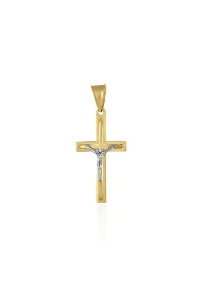 Sonis Silver Pandantiv tip Cruce, din aur 585 / 14K, galben și alb