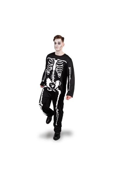 Generic Skeleton Costume for Adults, Black Jumpsuit with White Bone Print, Si...