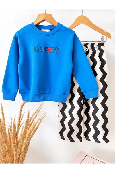 Patriko Girls' and Boys' Summer Character Printed 3-Thread Cotton Sweatshirt Striped Pants Set