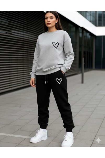 x-compass life Women's Minimal Heart Printed 2-Piece Tracksuit Set Stylish, C...