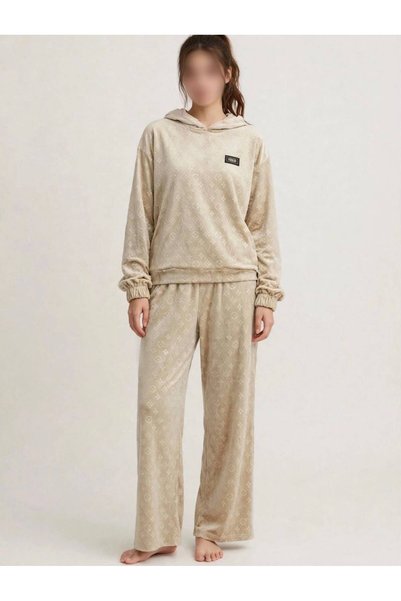 ISHRAQAT AL-AMAL Women's Velvet Hooded Pajama Set Suitable for Winter