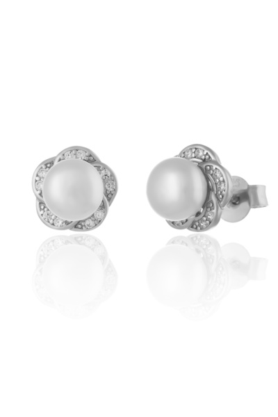 Sonis Silver Cercei din argint 925 rodiat cu perlă de laborator și cubic zirc...