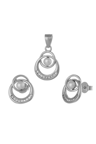 Sonis Silver Set din argint 925 rodiat vintage (cercei + pandantiv) cu perlă ...