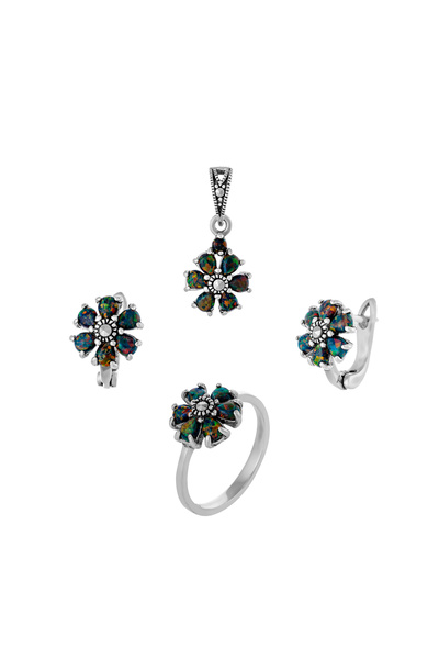 Sonis Silver Set din argint 925 (cercei + pandantiv + inel) cu opal japonez ș...