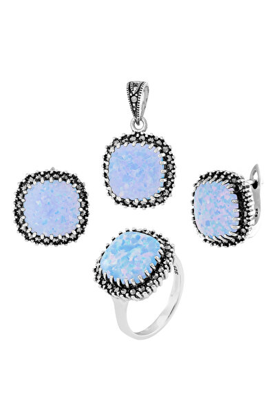 Sonis Silver Set din argint 925 (cercei + pandantiv + inel) cu opal japonez ș...