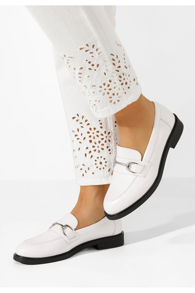 B T Shoes Mocasini piele naturala Noreen albi