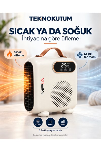TEKNOKUTUM Sıcak & Soğuk Üflemeli Fanlı Isıtıcı – Kumandalı, Dijital Ekranlı, Taşınabilir Ev ve Ofis Tipi