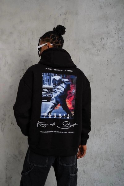 Marche Bien Marchè Bien Men's 3 Thread Cotton Hooded Printed Oversize Sweatsh...